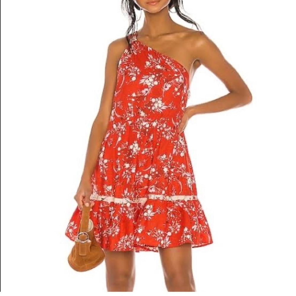 FREE PEOPLE All Mine Linen blend One-shoulder Floral Festival Boho Dress